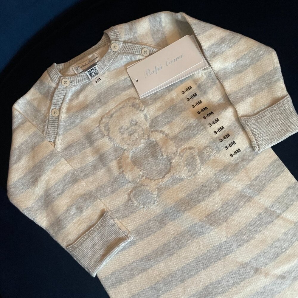 NWT // Ralph Lauren Childrenswear Boy's Striped Bear Coverall (size 3M-6M) - Picture 6 of 6